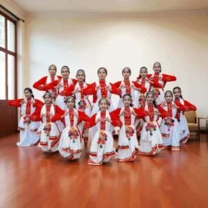 red & white classical dance costume